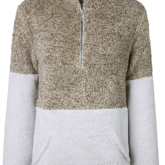 DONATED!!  Khaki & taupe half zip pullover cozy - Picture 2 of 4